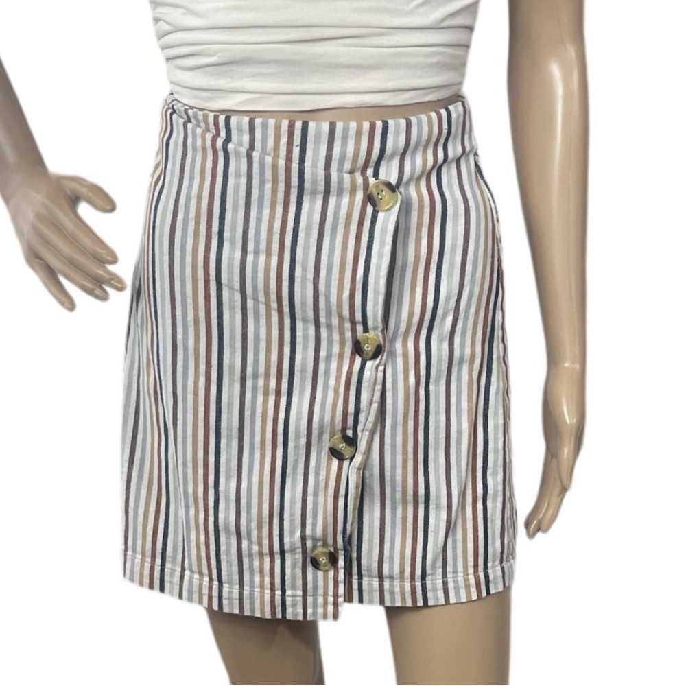 Altar'd State Cream, Tan, Brown, Gray & Black Striped Mini Skirt